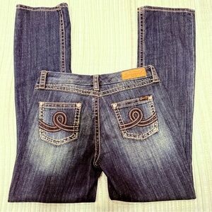 Seven7 Blue Dark Wash Bootcut Distressed Denim Jeans Western Boho Size:8b